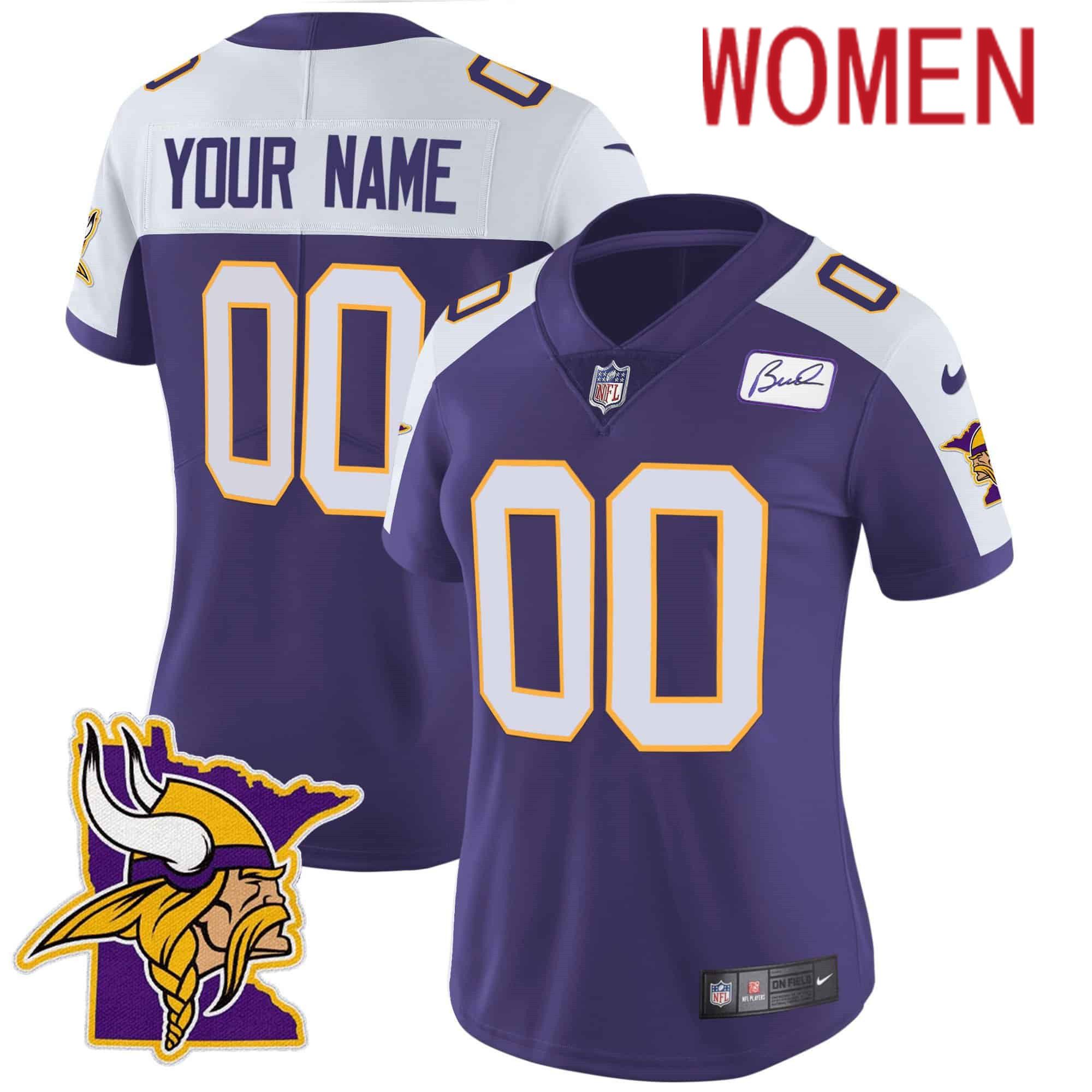 Women Minnesota Vikings Purple 2024 Nike Patch Classic Limited Custom NFL Jersey->customized nfl jersey->Custom Jersey